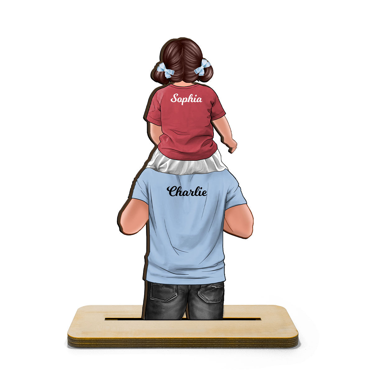 Dad Daughter Son Piggy Back Gift For Dad Personalized Standing Wooden Plaque