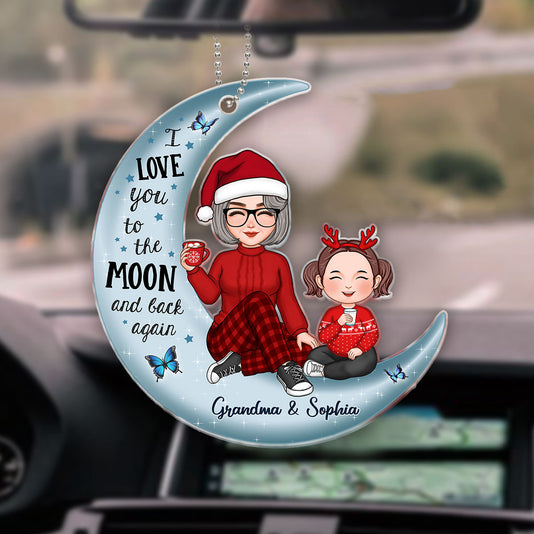 Cute Grandma & Grandkid On Moon Christmas Gift Personalized Acrylic Ornament [Grandma's nickname can be changed]