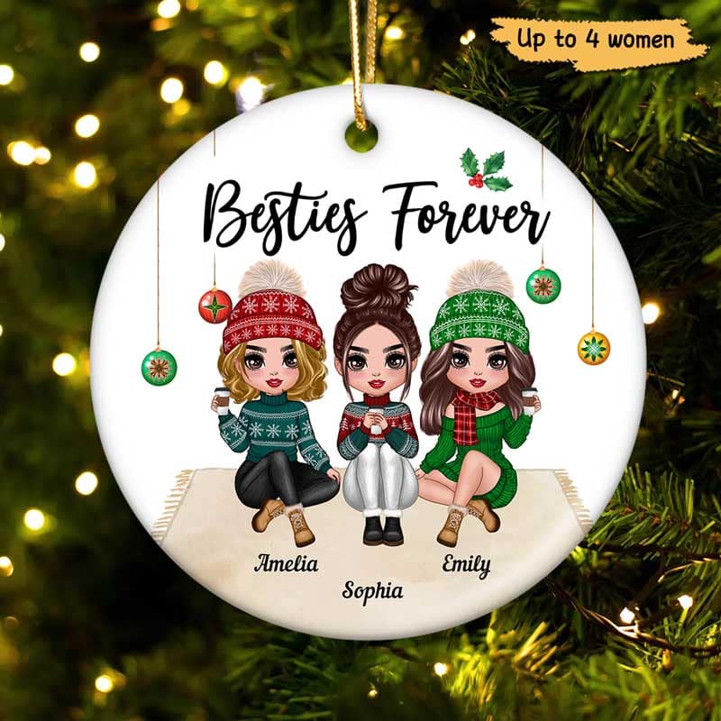 Doll Girls Best Friends Sisters Green Personalized Circle Ornament