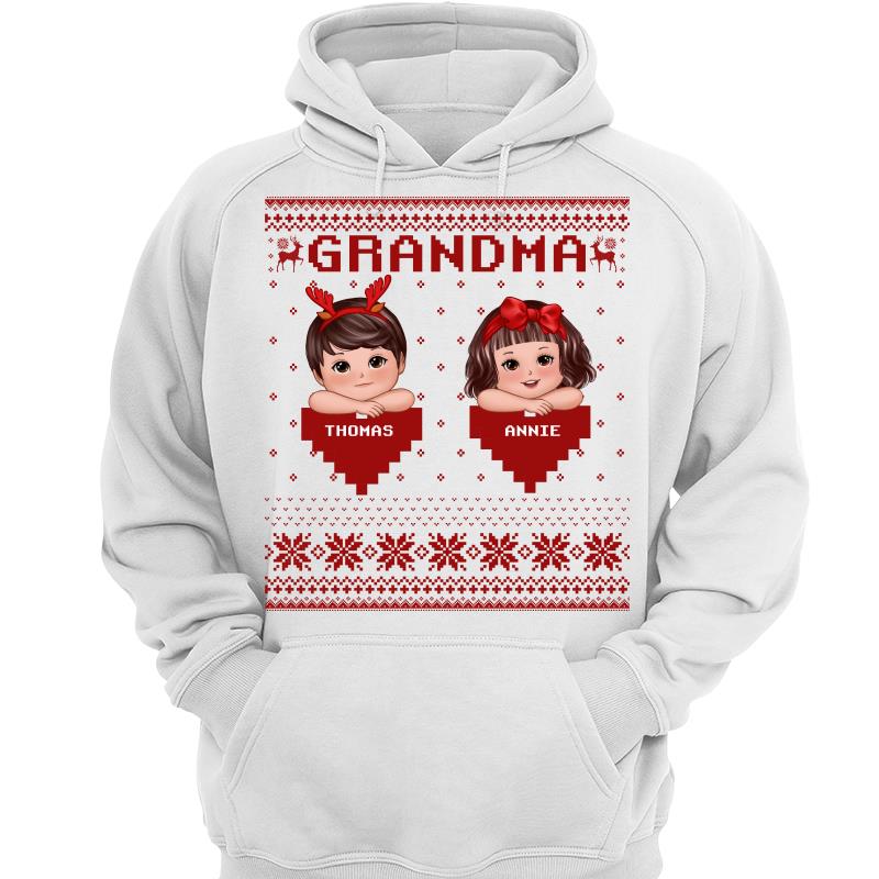 Grandma Grandkids Ugly Sweater Pattern Personalized Shirt