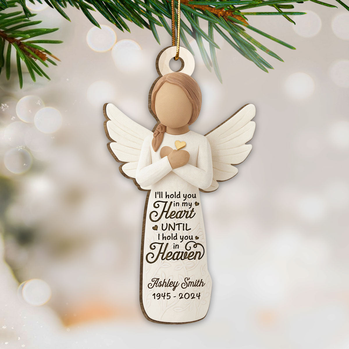 I'll hold You in My Heart until I Hold You in Heaven Personalized 3D Effect Wooden Ornament, Memorial Sympathy Remembrance Gift for Loved Ones