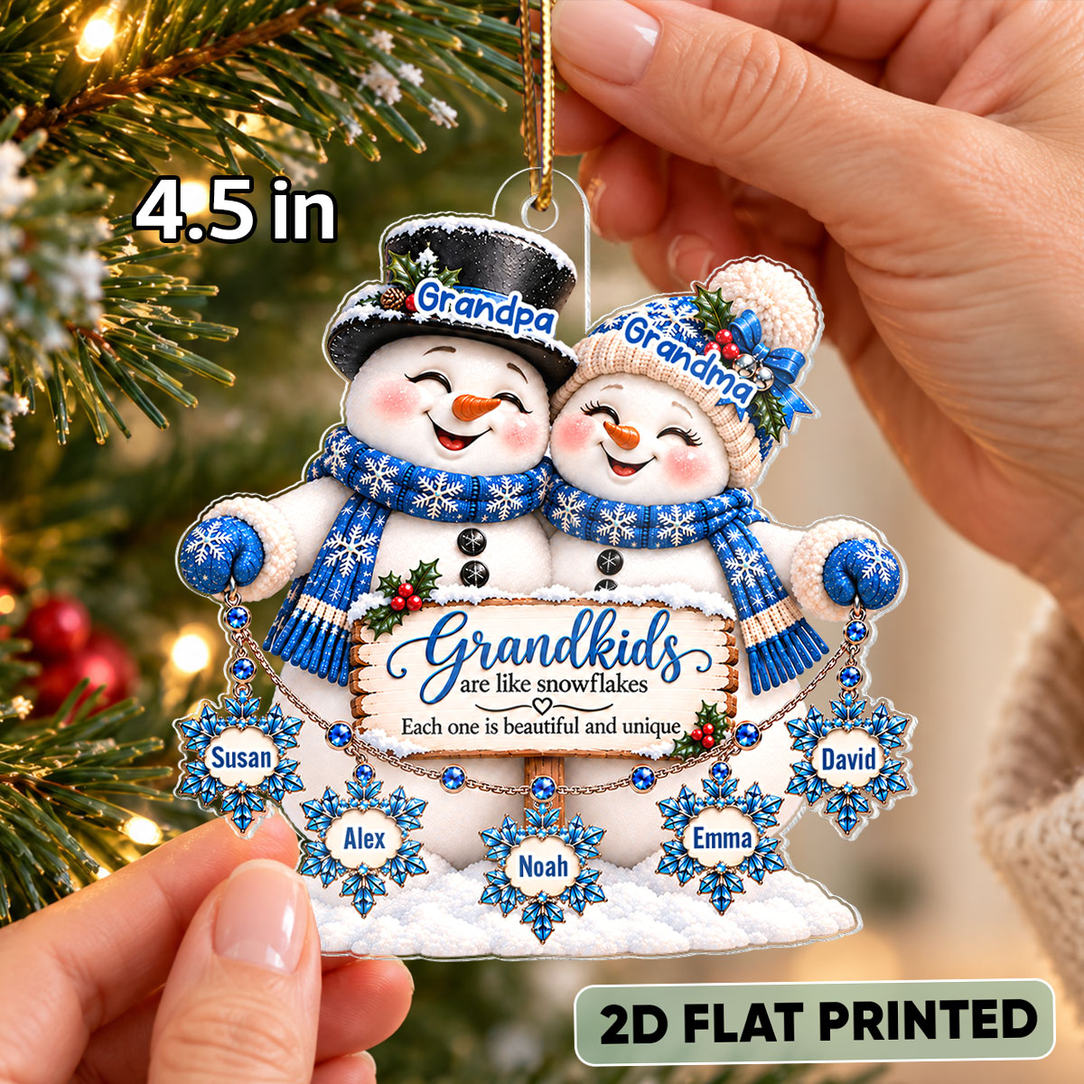 Grandkids Are Snowflakes Snowman Grandparents 2D Flat - Personalized Acrylic Ornament - Christmas Gift For Grandparents