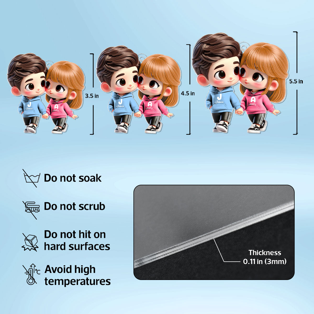 3D Effect Cute Cartoon Couple Holding Hands - Personalized Acrylic Car Hanger - Unique Valentine's Day Gift For Him, Gift For Her