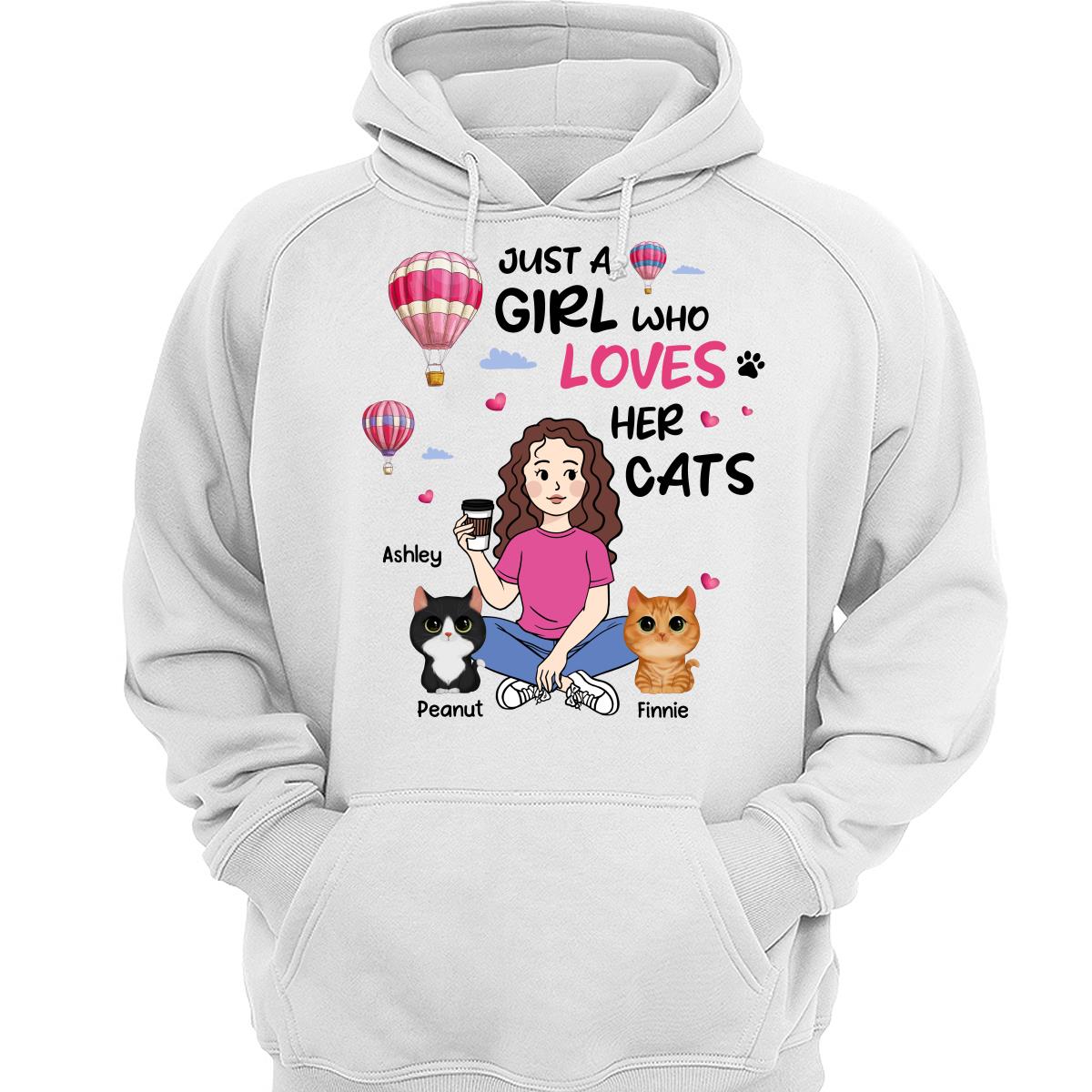 Just A Girl Who Loves Cats Cartoon Girl Balloon Personalized Shirt