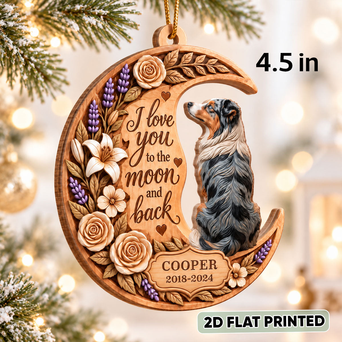 Memorial Pet I Love You to the Moon and Back - Personalized Wooden Ornament - Heartfelt Pet Loss Sympathy Keepsake