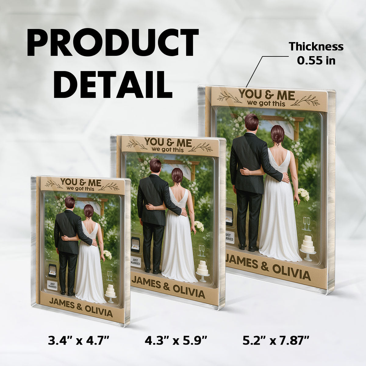 Bride & Groom Couple Realistic Figures Style Garden Wedding Theme Personalized Acrylic Block Plaque, Wedding Gift, Newlyweds Gift