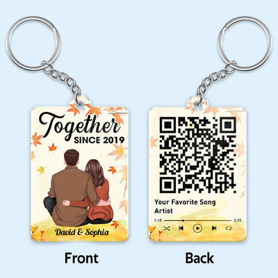 Couple Back View Sitting Under Fall Tree Favorite Song QR Code Personalized Acrylic Keychain