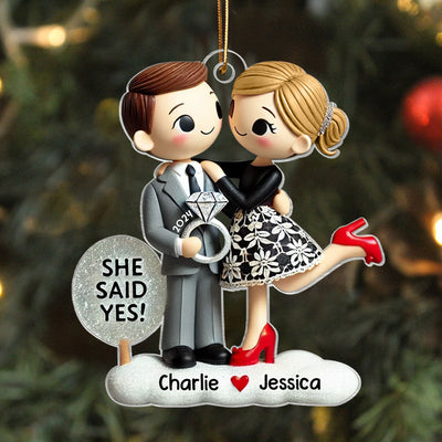 Engagement Ornament She Said Yes Personalized Couple's Engagement Christmas, 2D Flat Acrylic Ornament