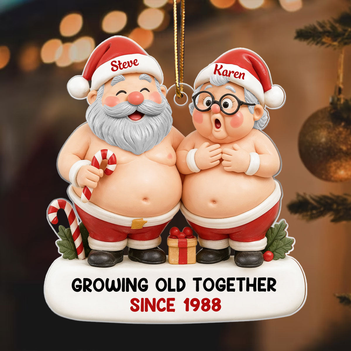 Custom Funny Old Santa Couple - Personalized Acrylic Ornament - Christmas Gift for him, for her