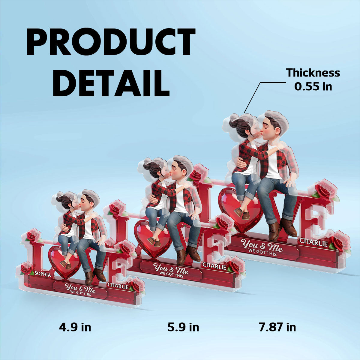 Roses LOVE Couple Sitting Kissing - Personalized Acrylic Block Plaque - Valentine's Day Gift For Couple, For Him, For Her