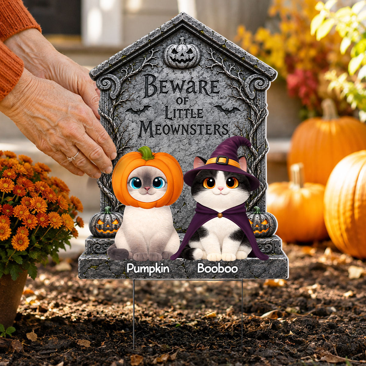 Little Meownsters Halloween Tombstone - Personalized Yard Sign - Halloween Decor For Cat Mom