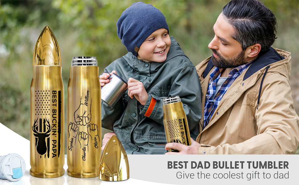 Best Buckin‘ Grandpa Dad Fist Bump Gift For Hunting Lover Personalized Bullet Tumbler