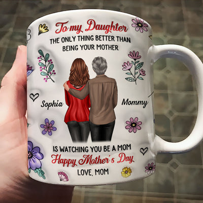 To My Daughter 3D Inflated Effect Floral Personalized AOP Mug, Heartfelt Gift for Daughter