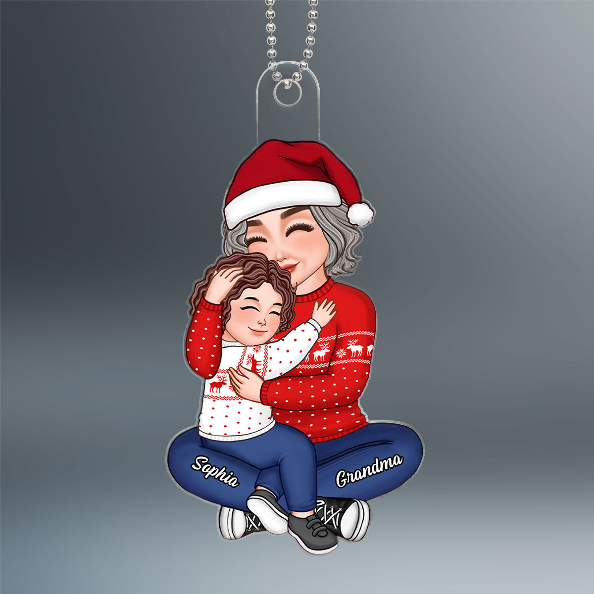 Grandma & Grandkid Hugging Cuddling Christmas Gift For Granddaughter Grandson Personalized Acrylic Ornament
