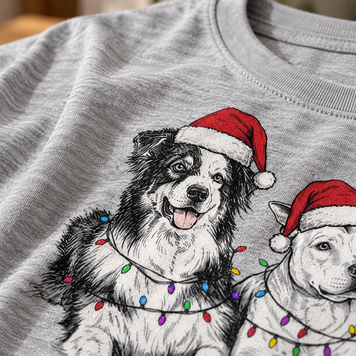 Custom Pet Portrait Christmas Hat & Strings Upload Your Photo - Personalized Shirt - Trendy Christmas Gift For Dog Lover
