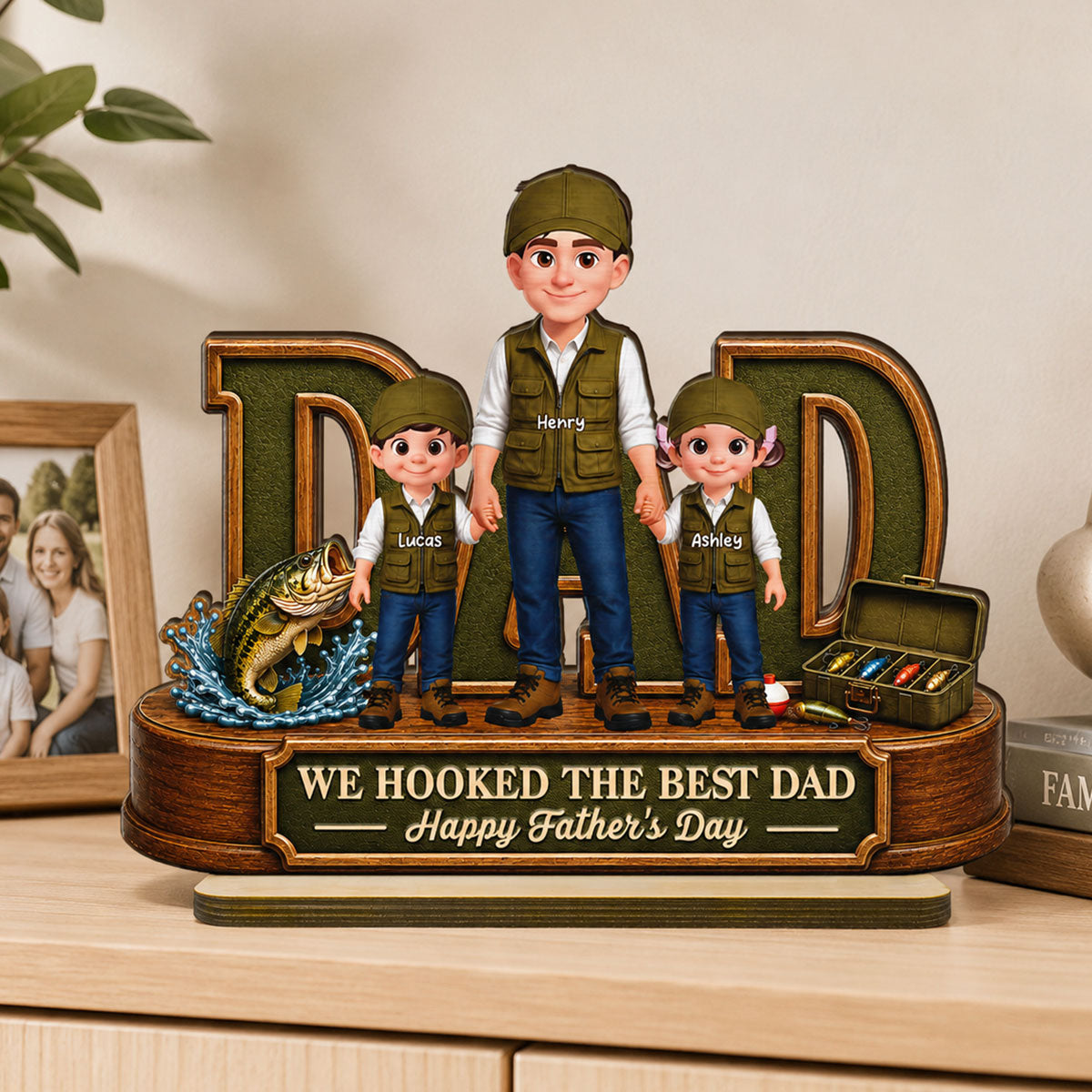 We Hooked The Best Dad Fishing Dad - Personalized 2-Layered Wooden Plaque - Father's Day Gift For Fishing Dad, Fishing Lovers