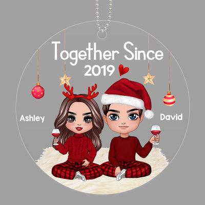 Doll Couple Sitting Christmas Personalized Acrylic Ornament