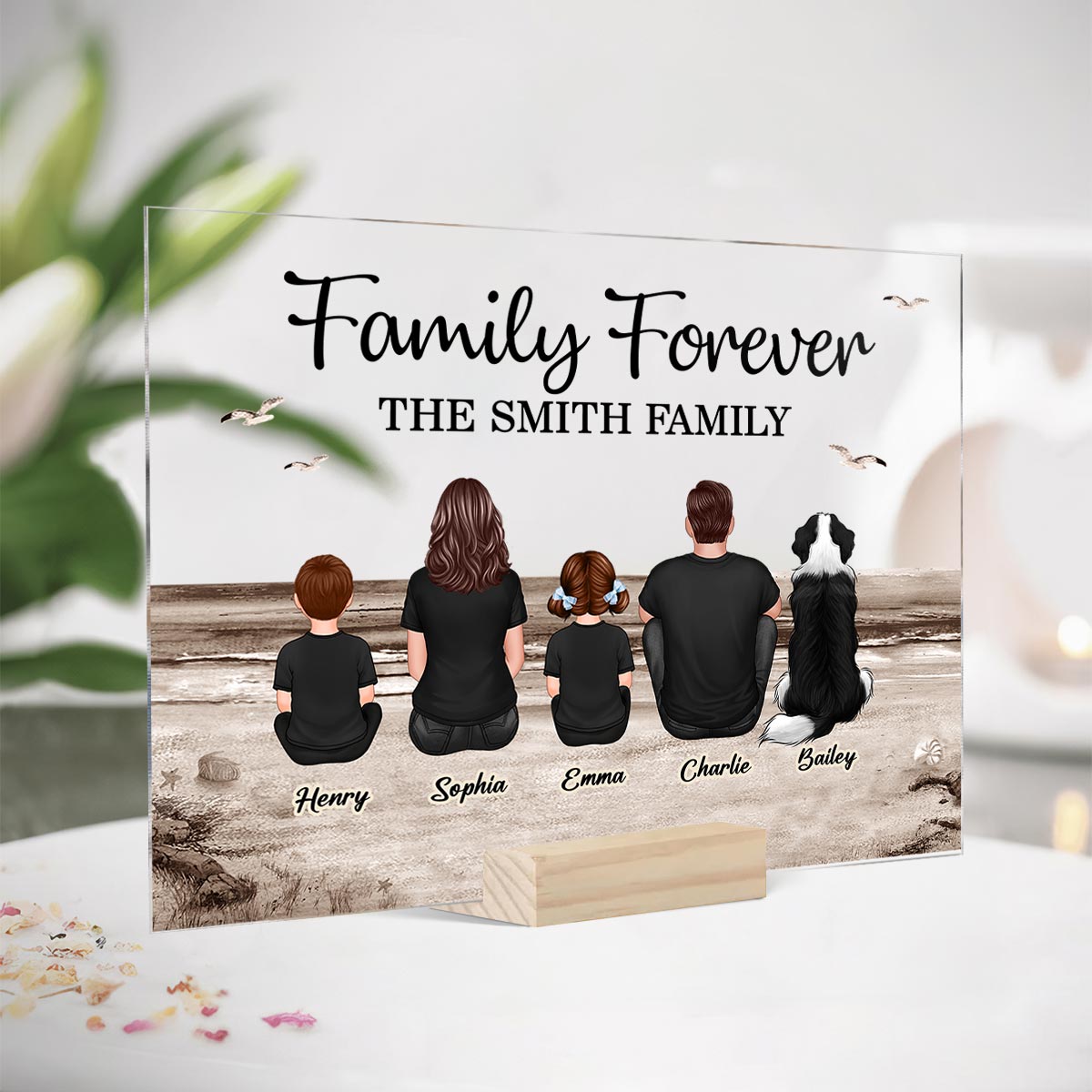 Retro Vintage Family Sitting Beach Landscape Personalized Acrylic Plaque