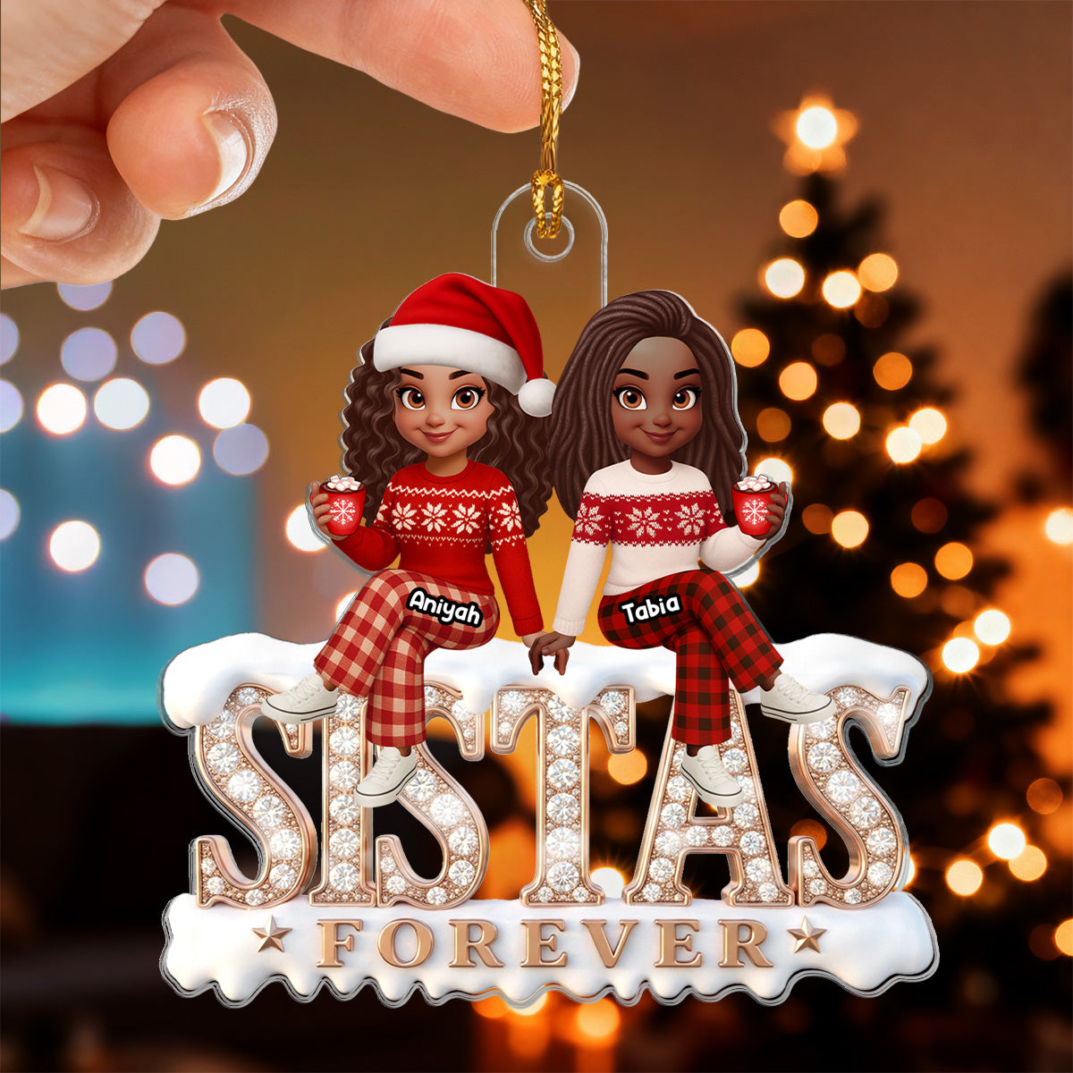 3D Shining Effect Sistas Forever - Personalized Acrylic Ornament - Christmas Gift For Sisters