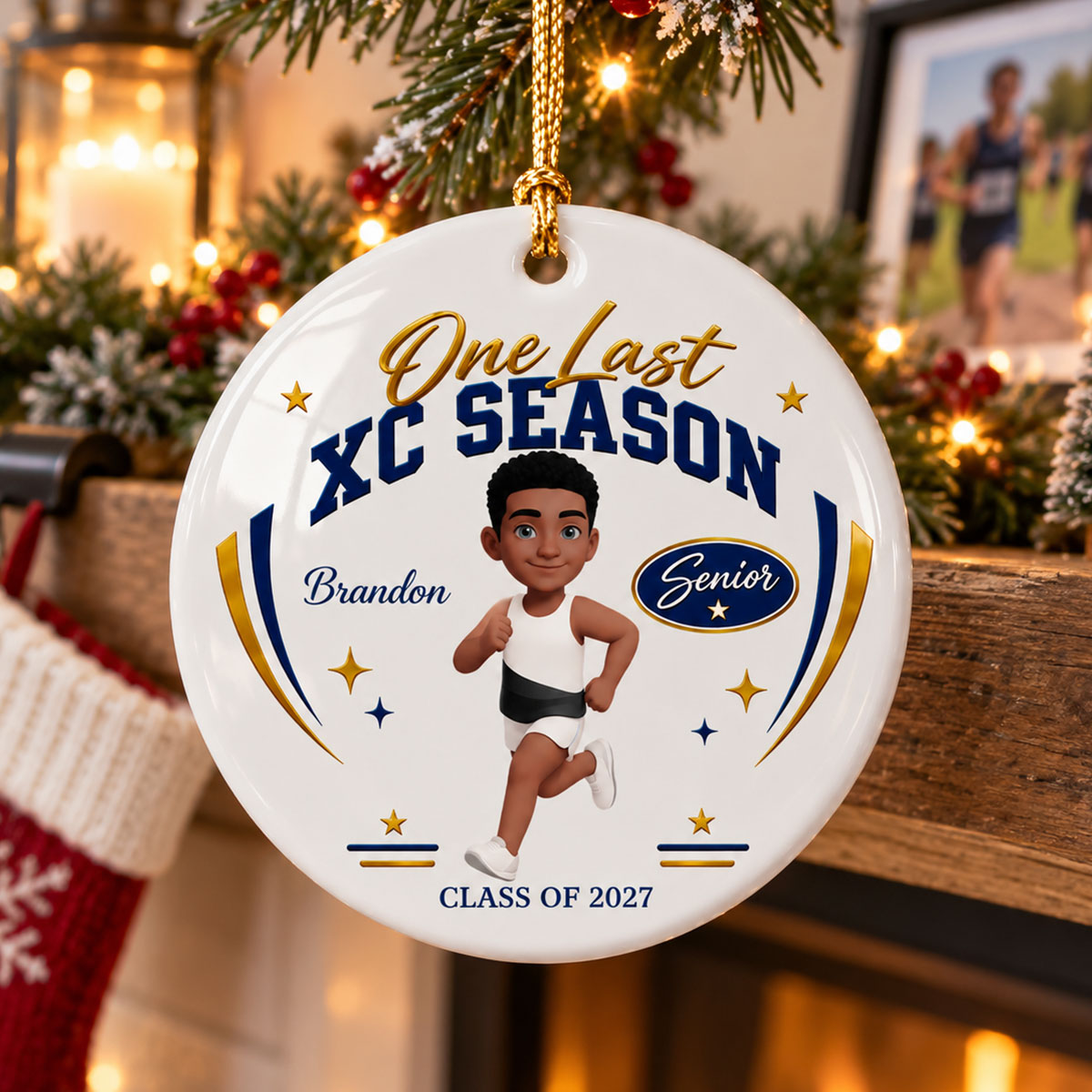 One Last XC Season Senior Cross Country Athlete - Personalized Ceramic Ornament - Last Race, Last Season Keepsake For XC Senior, Gift For Daughter, Gift For Son