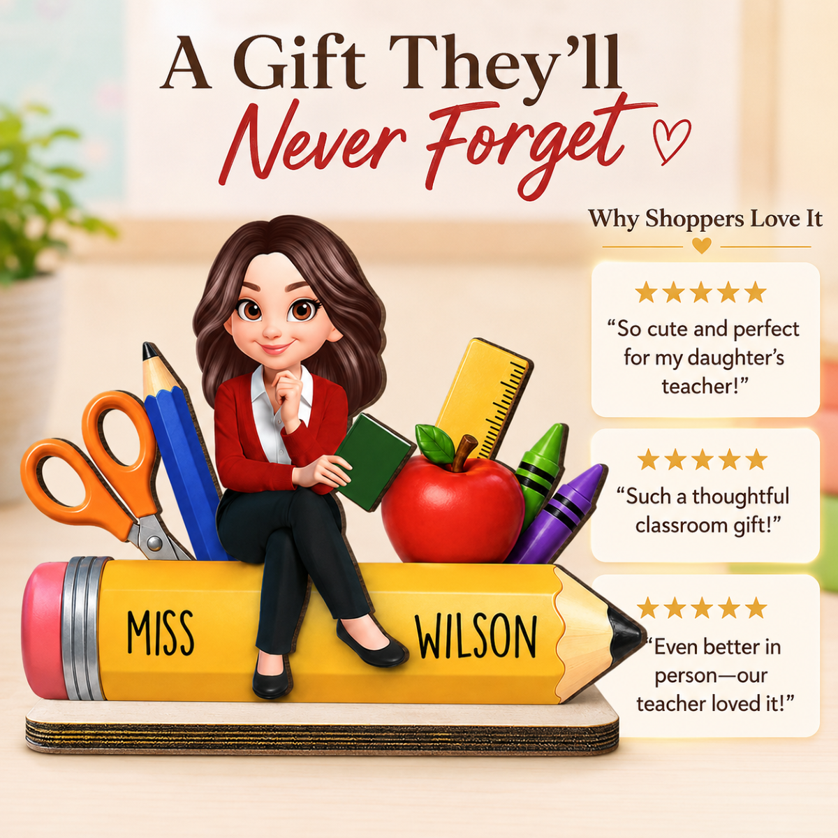 Teacher Life Pencil School Suppliers - Personalized 2-Layered Wooden Plaque - Back To School Gift For Teacher, Classroom Decor