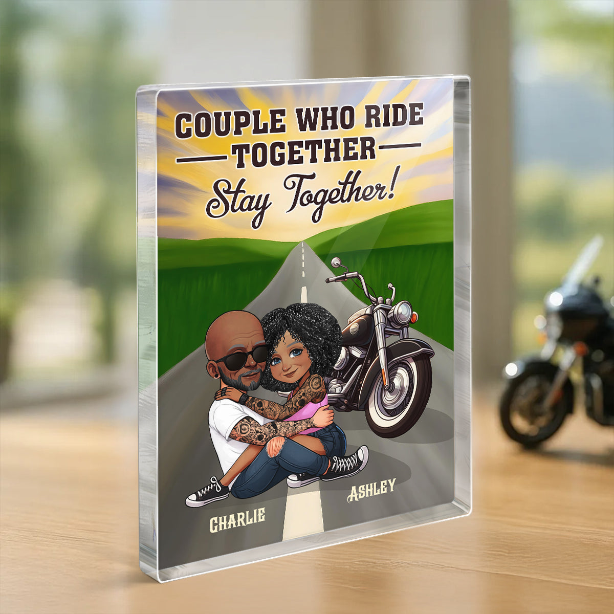 Bikers Couple Riding Partners for Life Personalized Acrylic Block Plaque, Gift for him, Gift for her