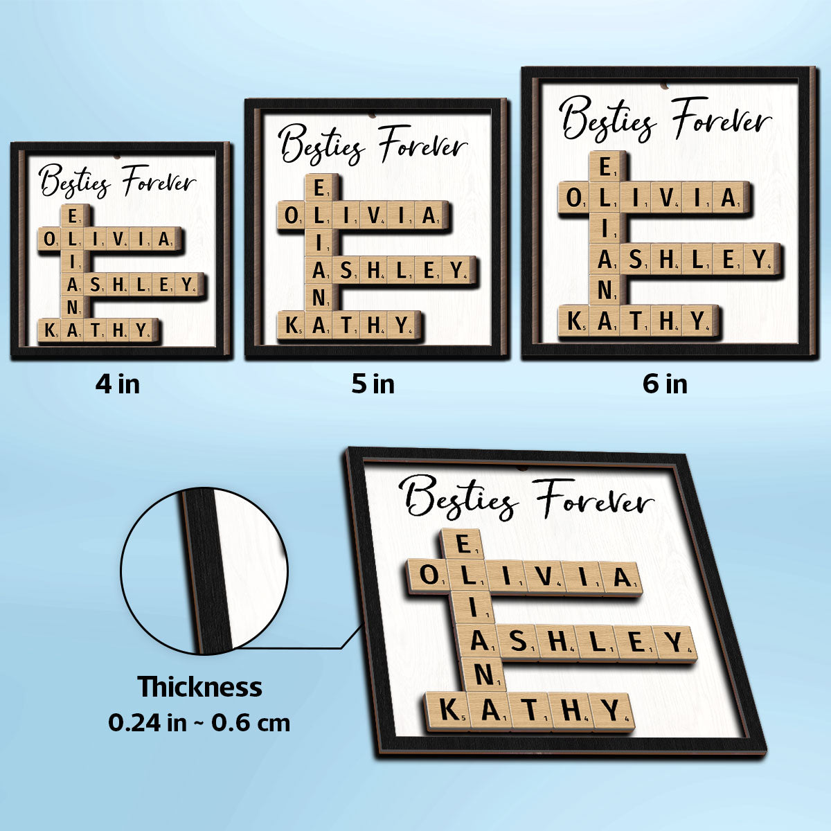 Besties Forever Unique Crossword Puzzle Art Christmas Gift For Best Friends Personalized 2-Layer Wooden Ornament