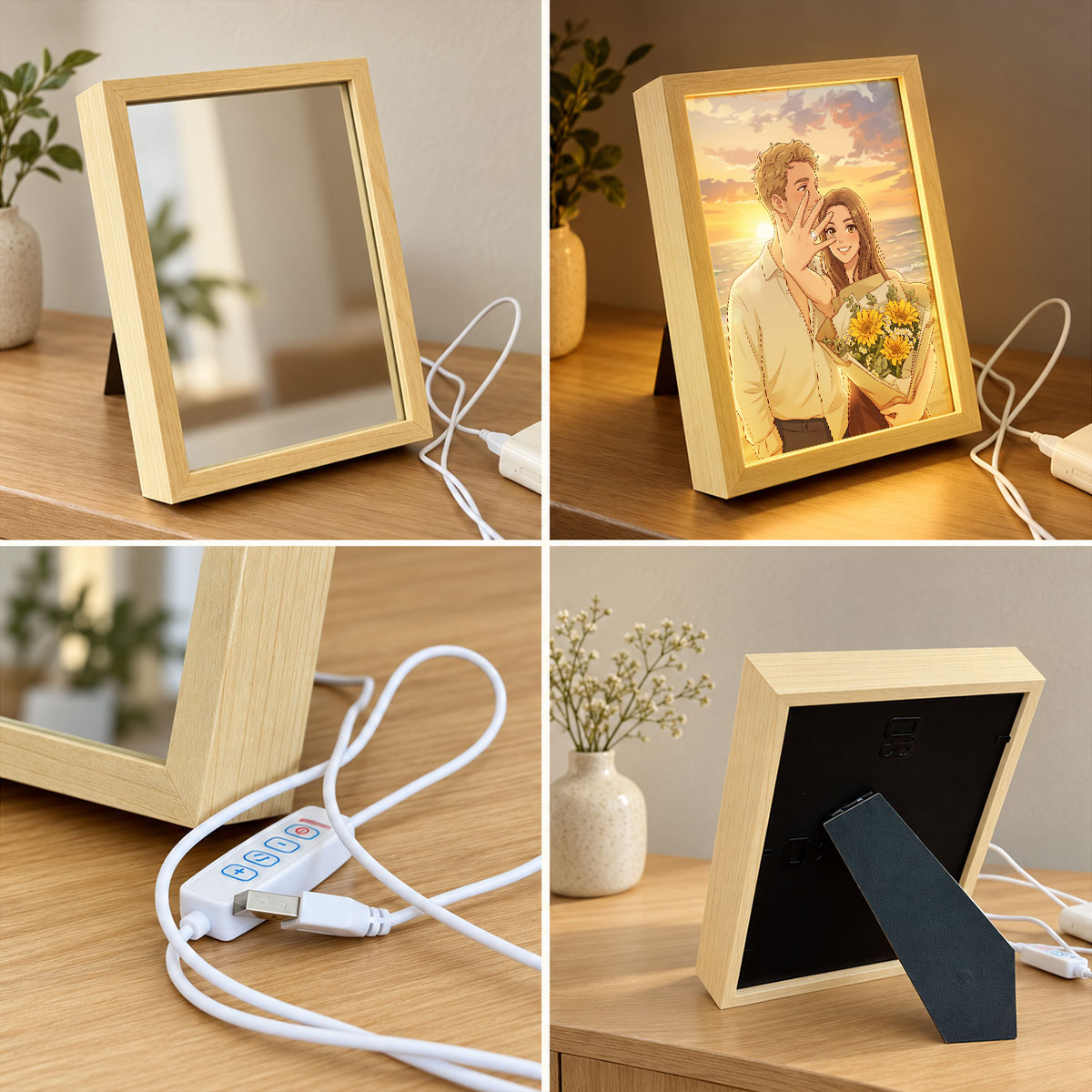 Custom Couple Photo Art - Personalized Mirror Light Box - Heartfelt Christmas Gift for Her, for Him, Anniversary Gift for Couple