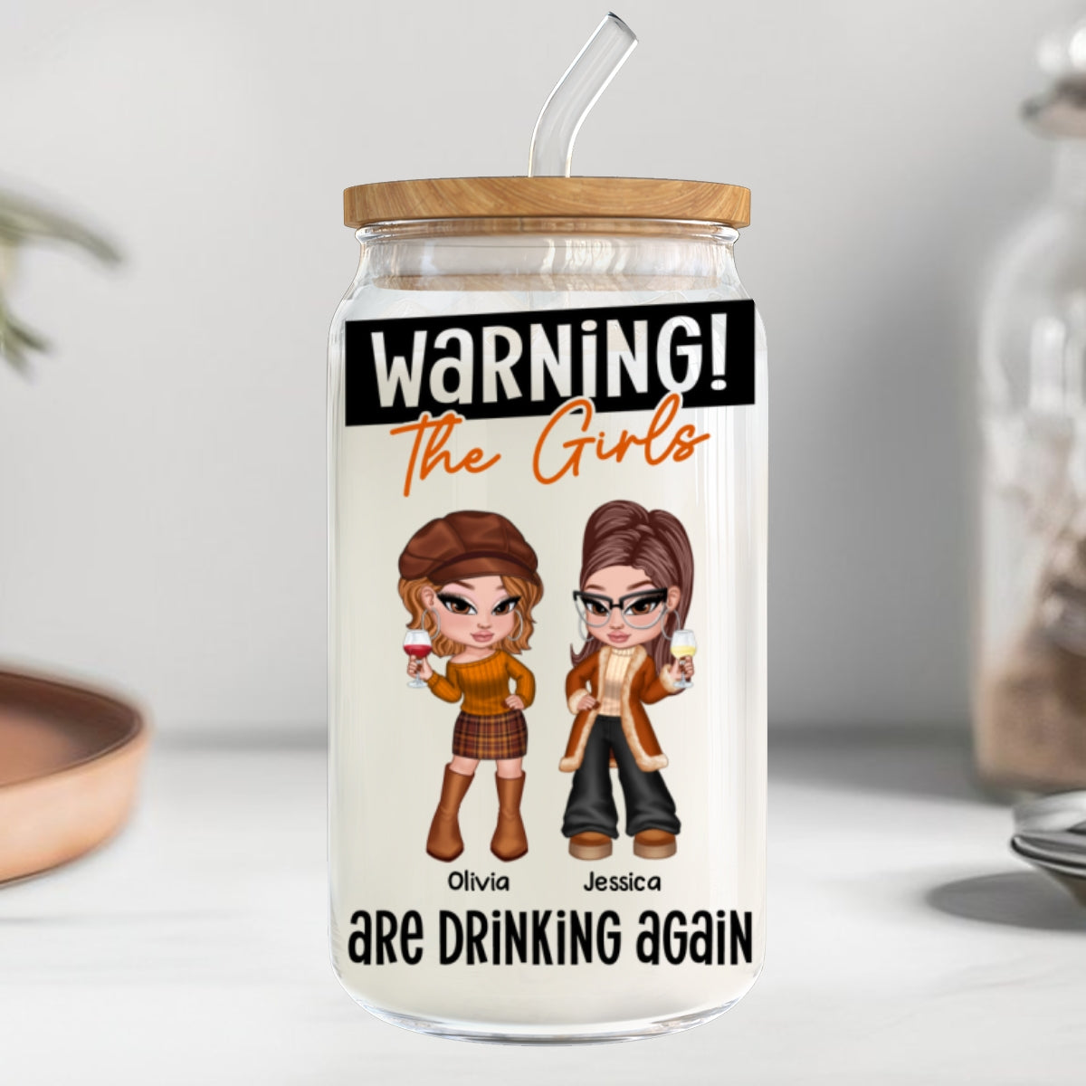 Warning The Girls Drinking Again Personalized Clear Glass Can, Y2K Style