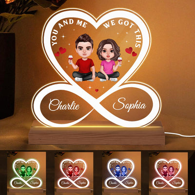 Infinity Heart Couple Doll Realistic Personalized Custom Shape Acrylic Plaque With LED Night Light - Anniversary Gift For Couple - Gift For Him Gift For Her