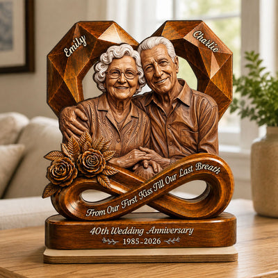 Custom Photo Couple Wooden Heart - Personalized 2-Layered Wooden Plaque - Anniversary Gift, Gift For Couple