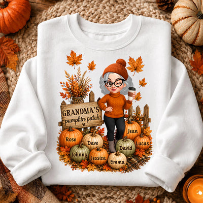 Hello Fall Grandma's Pumpkin Patch - Personalized Shirt - Trendy Fall Tee for Grandma