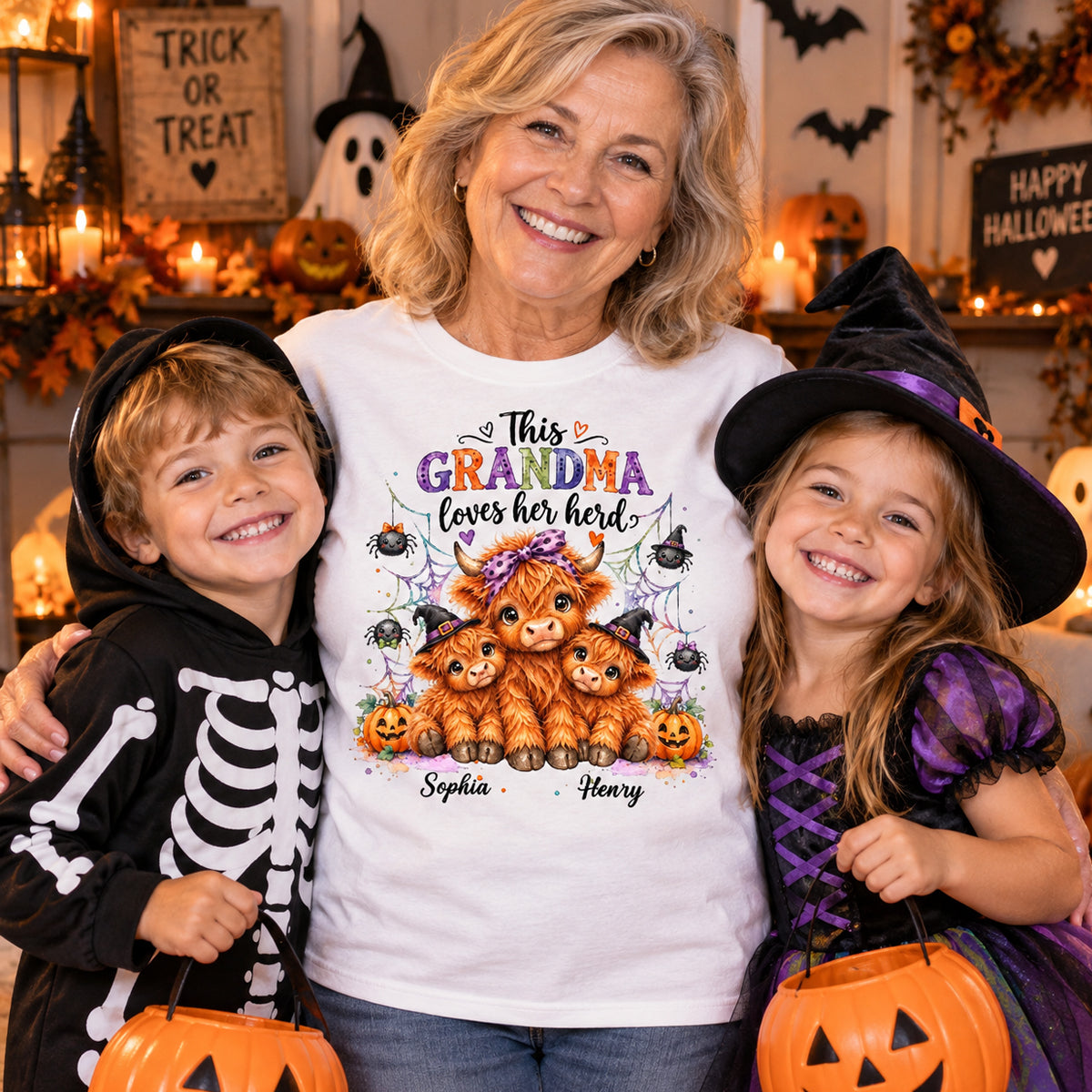 This Grandma Loves Her Herd - Personalized Shirt - Trendy Spooky Halloween Fall Tee for Grandma