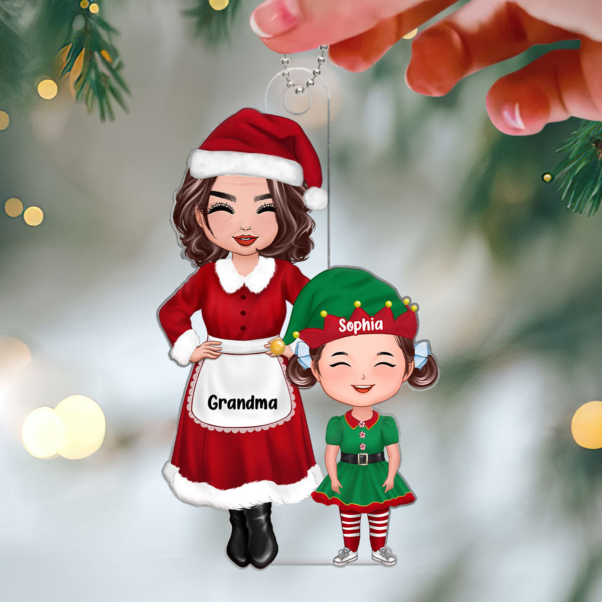 Grandma Grandkids ELF Christmas Gift For Grandma Grandson Granddaughter Personalized Acrylic Ornament