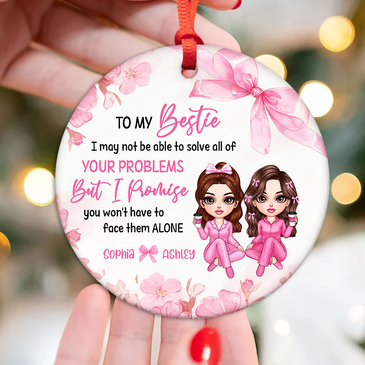 To My Besties Pink Girls Personalized Circle Ornament