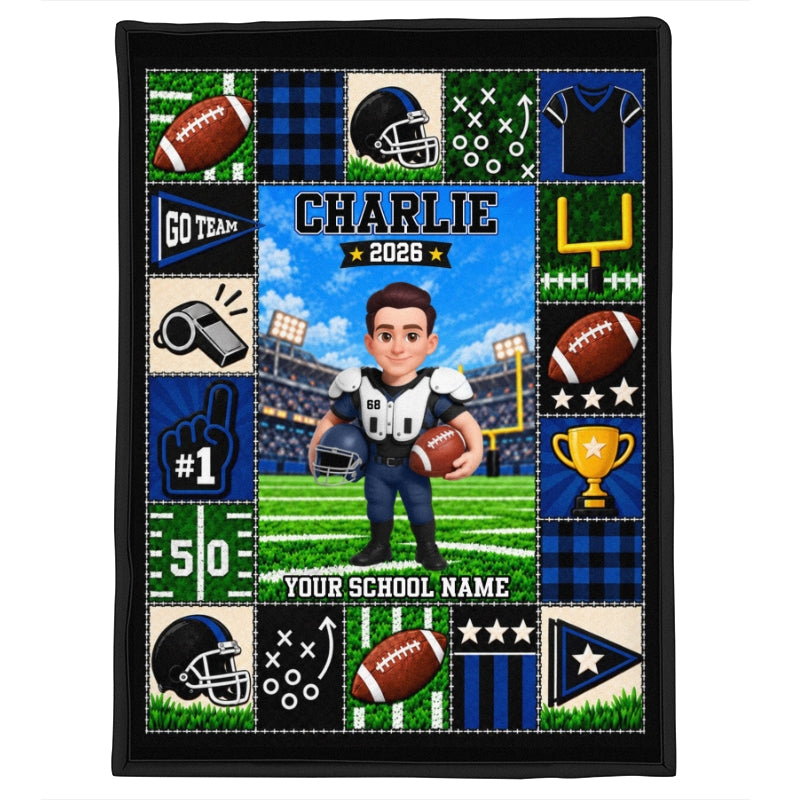 Football Star Custom Name And Number - Personalized Fleece Blanket - Gift For Football Players, Grandkids, Boys, Girls