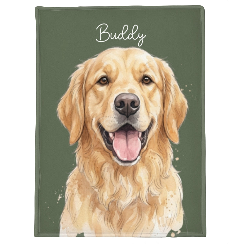 Custom Pet Watercolor Portrait from Photo - Personalized Fleece Blanket - Christmas Gift for Dog Cat Lovers