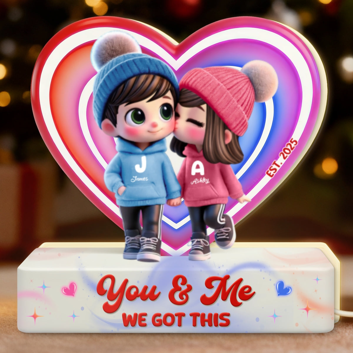 Eternal Love Cute Cartoon Chibi Couple - Personalized Light Box - Heartfelt Valentine's Day Gift, Anniversary Gift For Couple, For Him, For Her