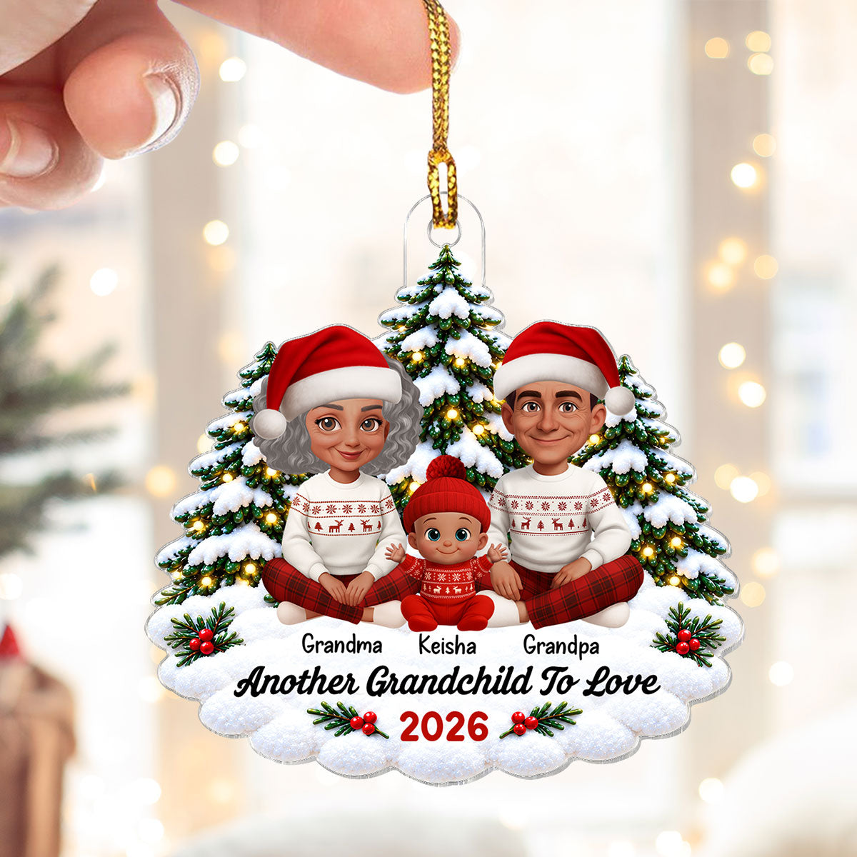 First Grandchild To Love Snowy Christmas Trees - Personalized Acrylic Ornament - Christmas Gift For Grandparents, First-Time Grandparents