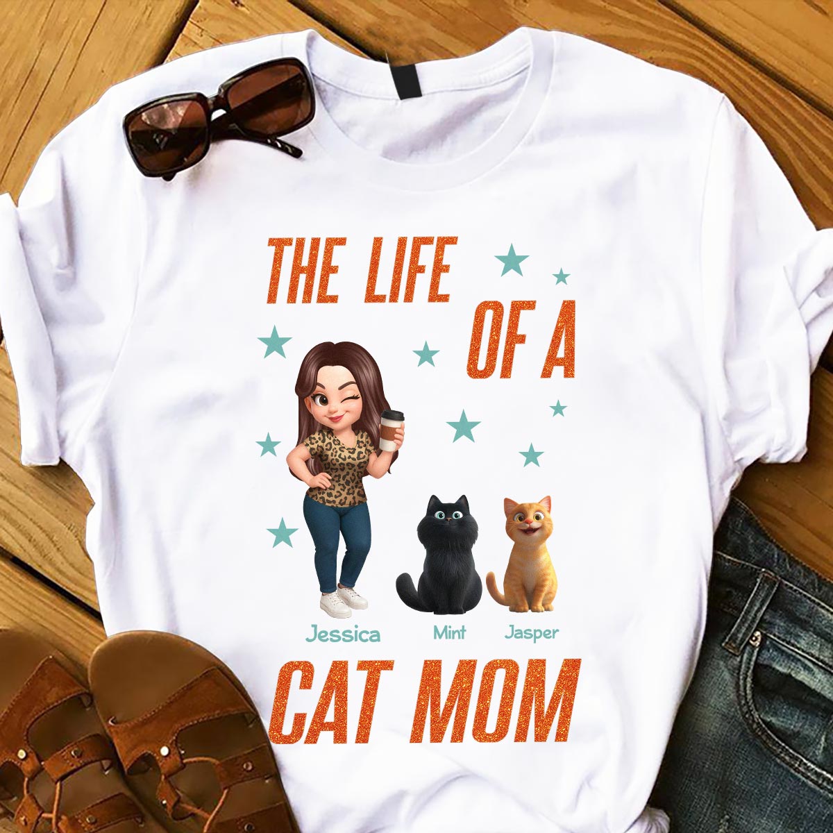 The Life Of A Cat Mom Pretty Woman & Cartoon Cats - Personalized Shirt