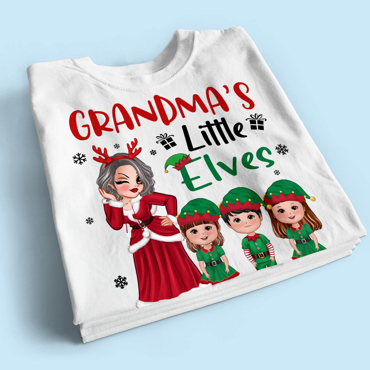 Christmas Pretty Grandma Mom Little Elves Doll Kids Personalized Shirt