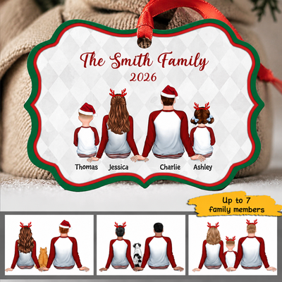 Pajamas Family Couple Dad Mom Kids Dogs Cats Personalized Christmas Ornament