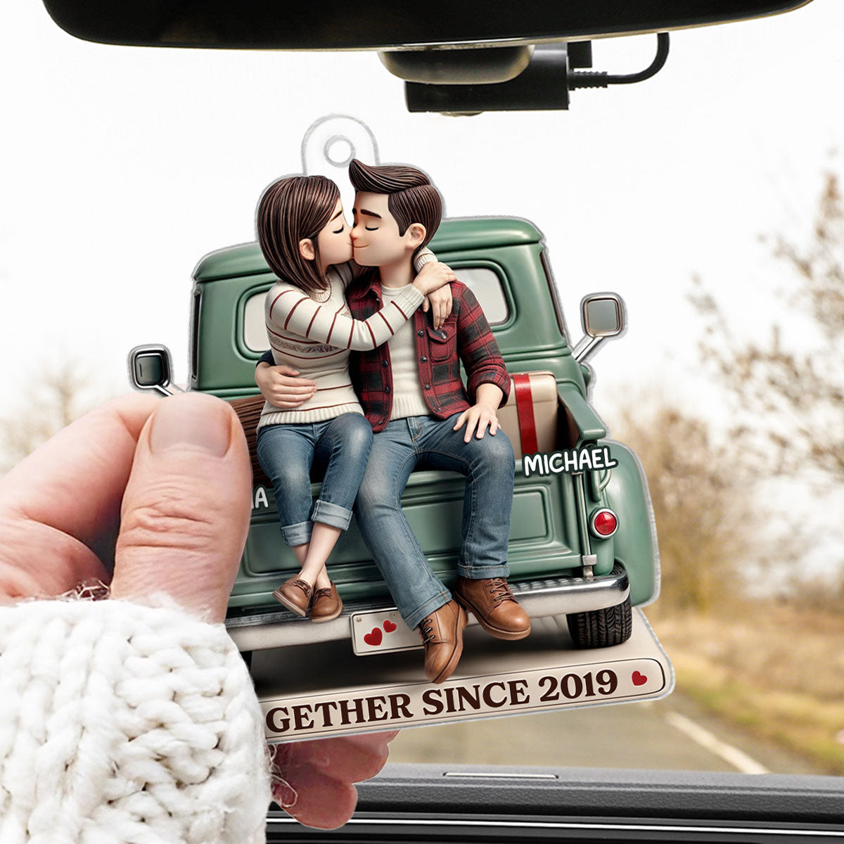3D Effect Couple On Truck Personalized Acrylic Car Hanger Ornament, Heartfelt 2025  Gift For Couple, For Him, For Her, Boyfriend, Girlfriend, Husband, Wife