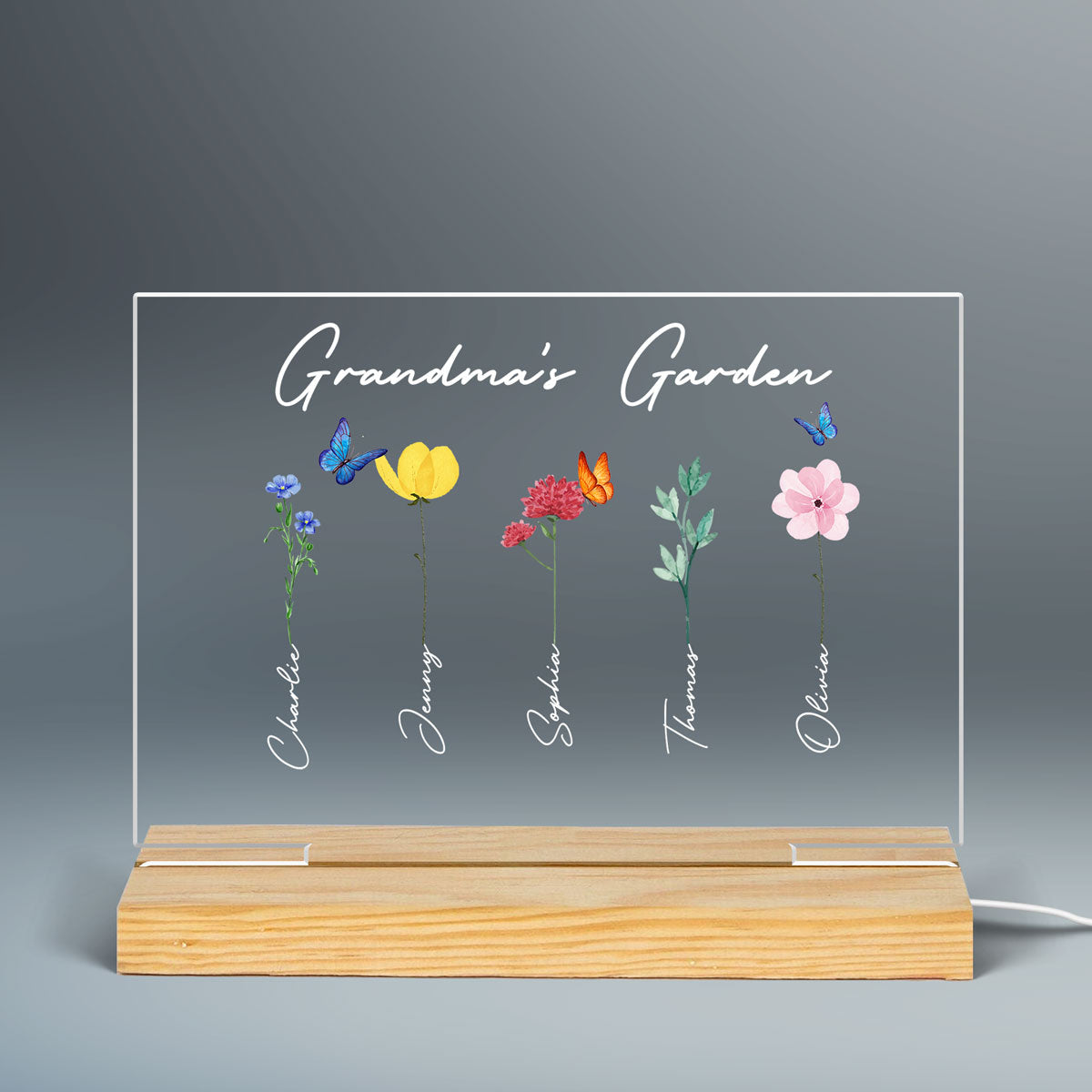 Family Watercolor Flowers Personalized Custom Shape LED Night Light