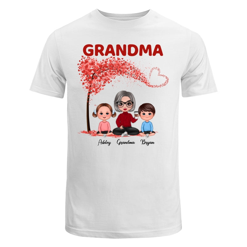Doll Grandma & Grandkids Under Heart Tree Personalized Shirt