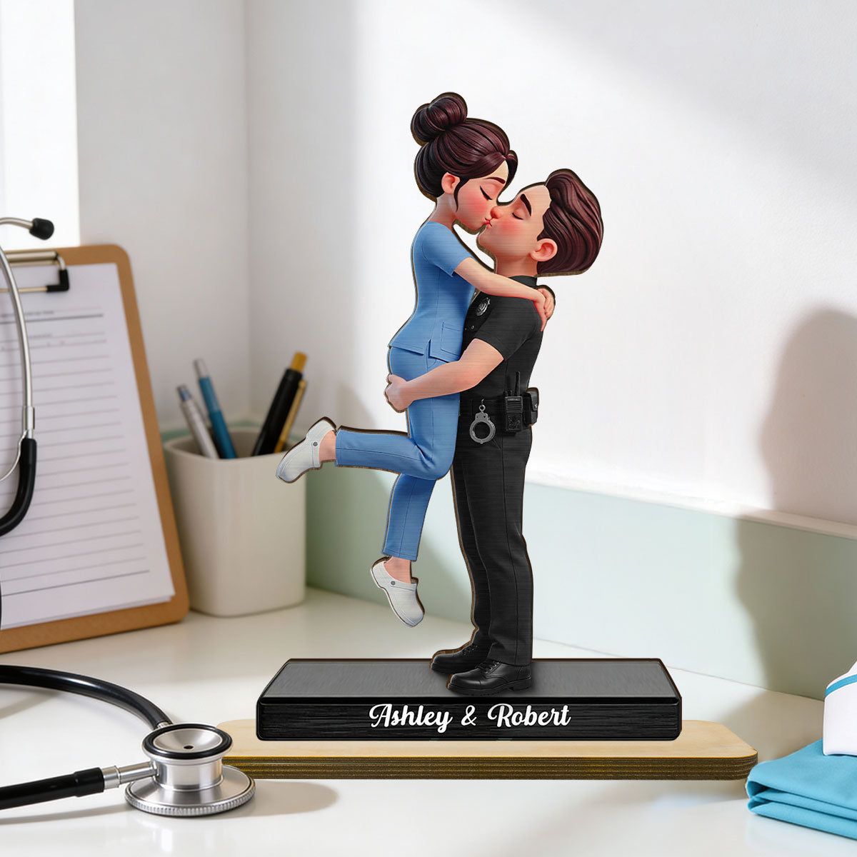 Hero Couple Forever Love - Personalized 2-Layered Wooden Plaque - Heartfelt Gift For Couple, For Him, For Her, Nurse, Police, Firefighter, Army