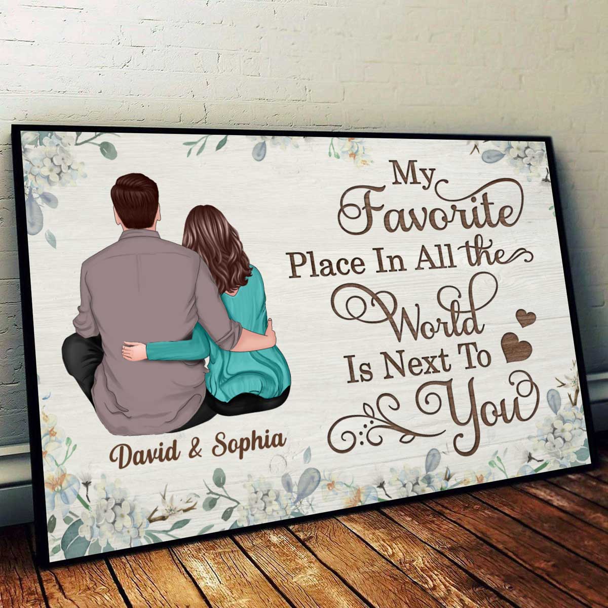 Floral Back View Couple  Anniversary Day Gift Personalized Horizontal Poster