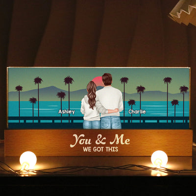 Retro Back View Couple Standing Hugging Personalized Acrylic Block LED Night Light
