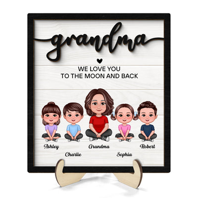 Grandma Grandkids Love To The Moon Personalized 2-layer Wooden Plaque