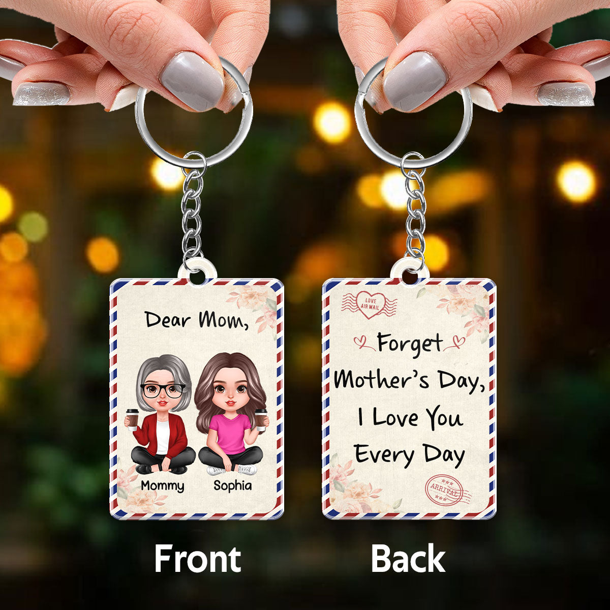 Dear Mom Forget Mother‘s Day Realistic Doll Mom And Daughters Sons Envelope Pattern Personalized Acrylic Keychain